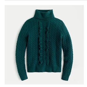JCREW Ruffle front cable-knit turtleneck sweater in supersoft yarn